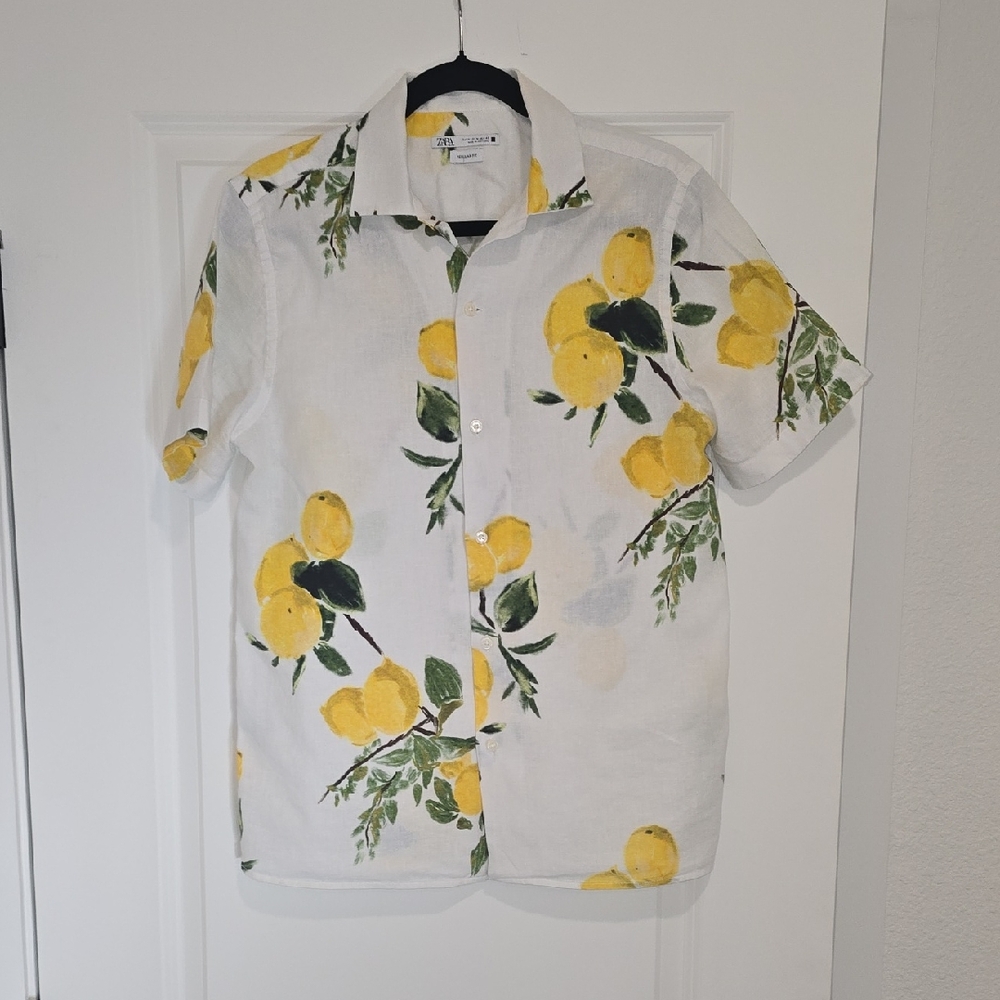 Zara Lemon Print White Casual Shirt